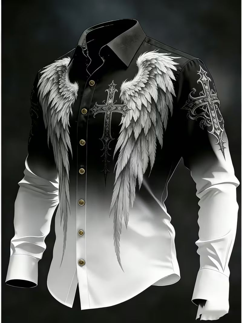 Gothic Skull Halloween Art Print Vintage Casual Long Sleeve Shirt